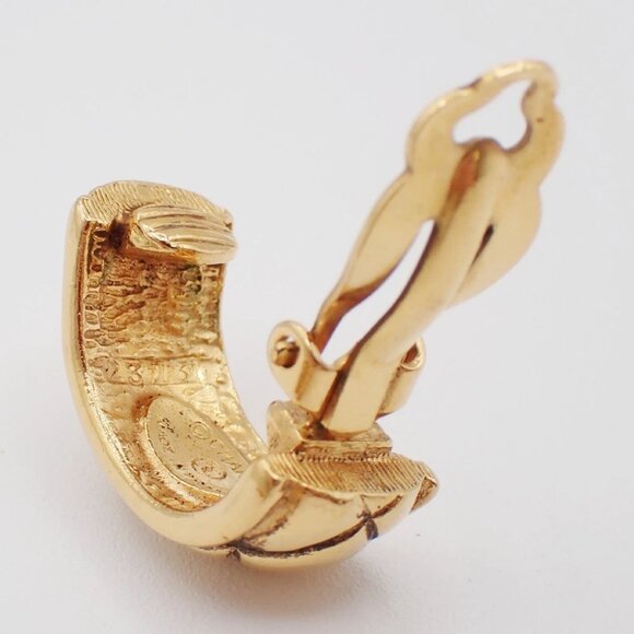 CHANEL Quilted Hoop Earrings Large Clip-On Gold GHW France Vintage - Picture 7 of 13